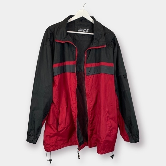 Men’s Windbreaker Rain Jacket Black Red Size Large - Picture 3 of 7